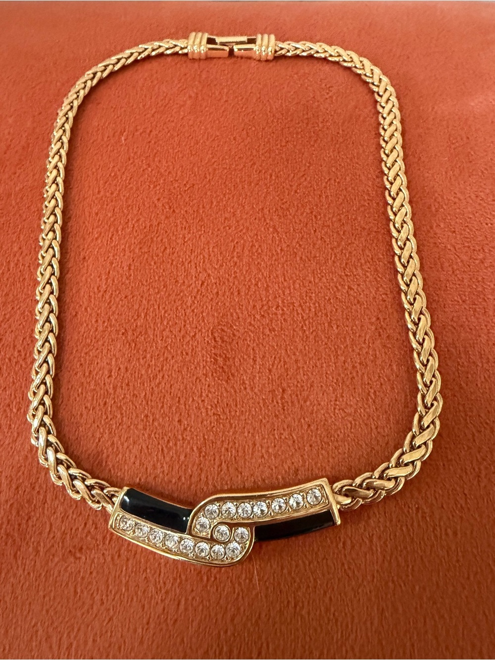 VTG Signed Swarovski Heavy Gold Enamel Rhinestone Necklace